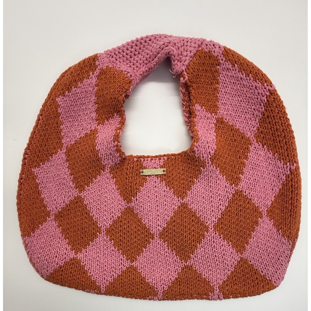 Kopari Knit‎ Argyle Pink Orange Circle Handbag Purse